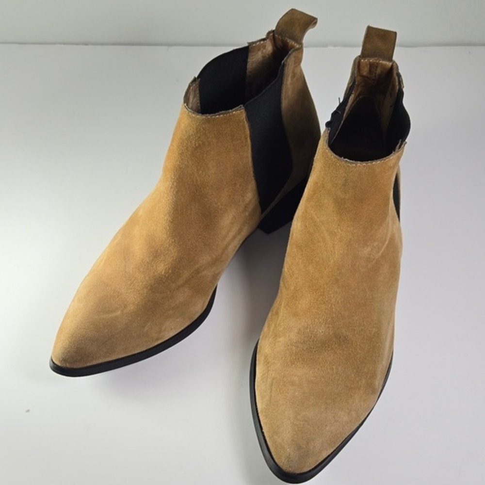 RAYE Suede Pointed Toe Chelsea Boots Tan Elastic‎ Side Block Heel Ankle Boots 7